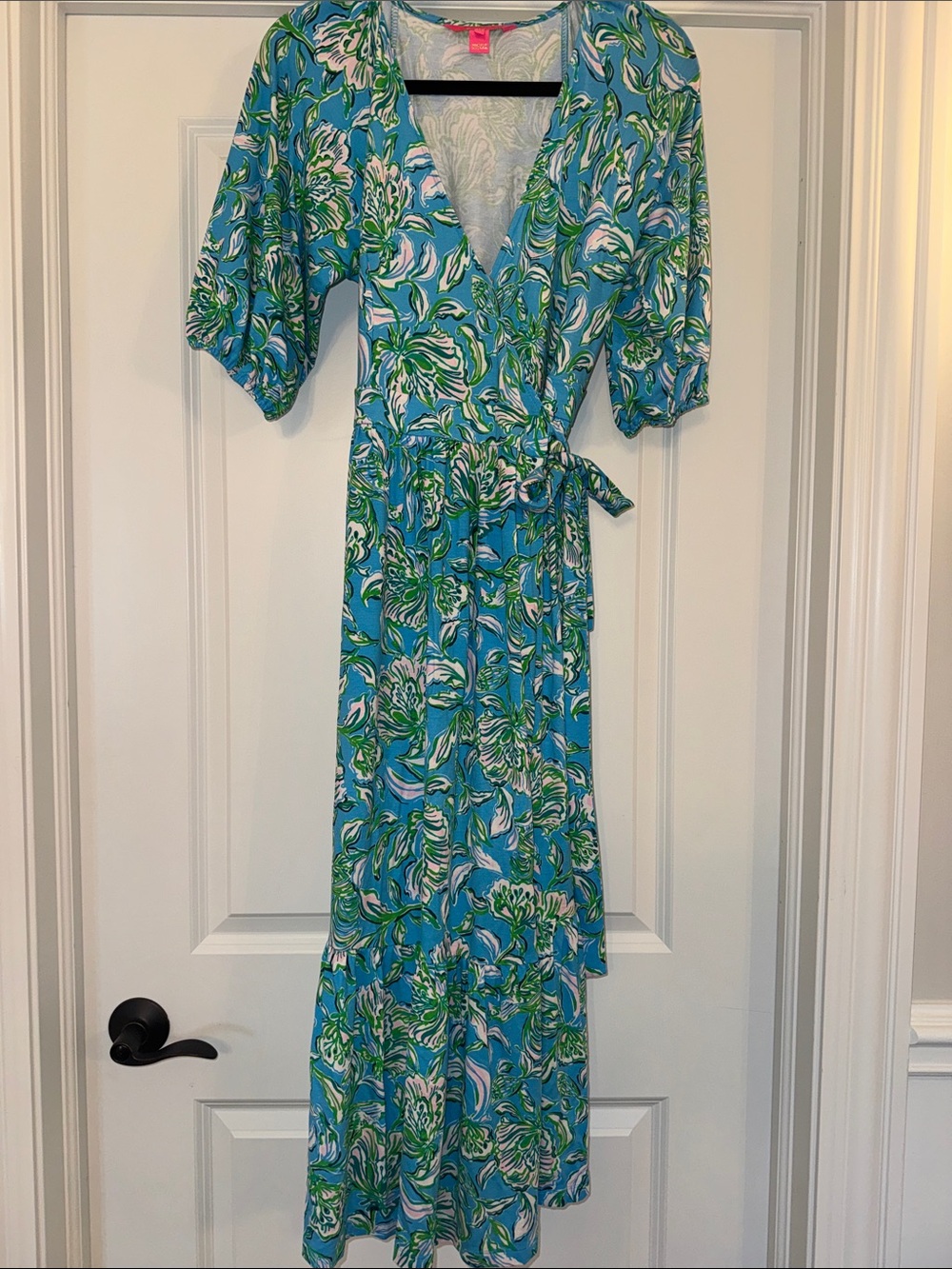 Lilly Pulitzer Blue & Green Floral Wrap Maxi Dress